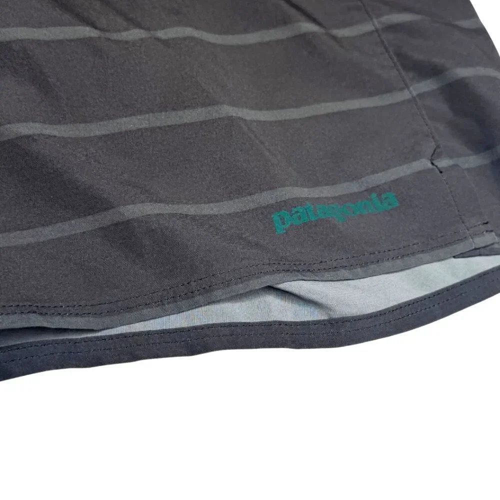 Patagonia Men's Striped Drawstring Surfing Swim Board Shorts Black Gray Size 34‎